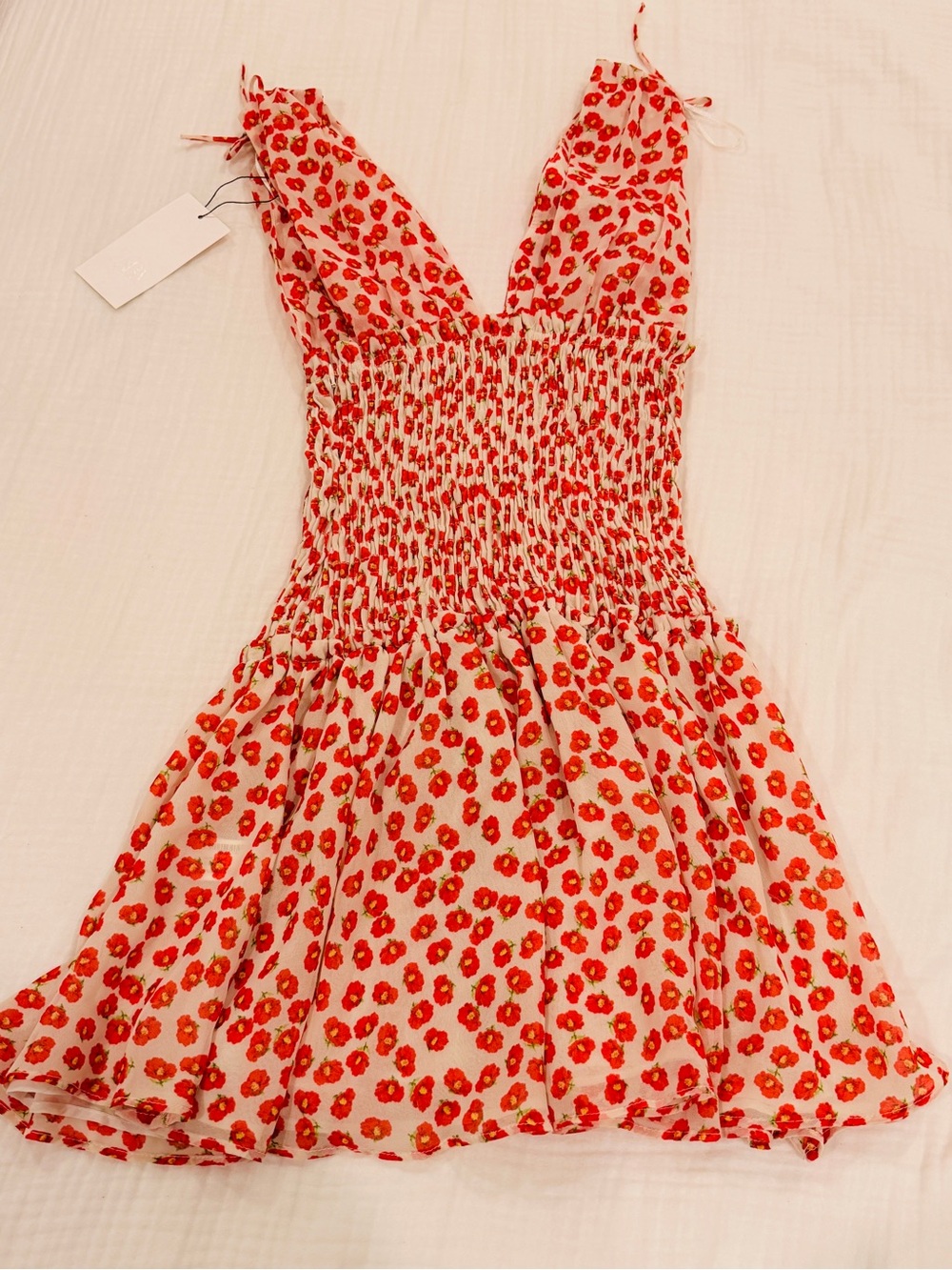 Zara Cream Midi Dress with Red Floral Print